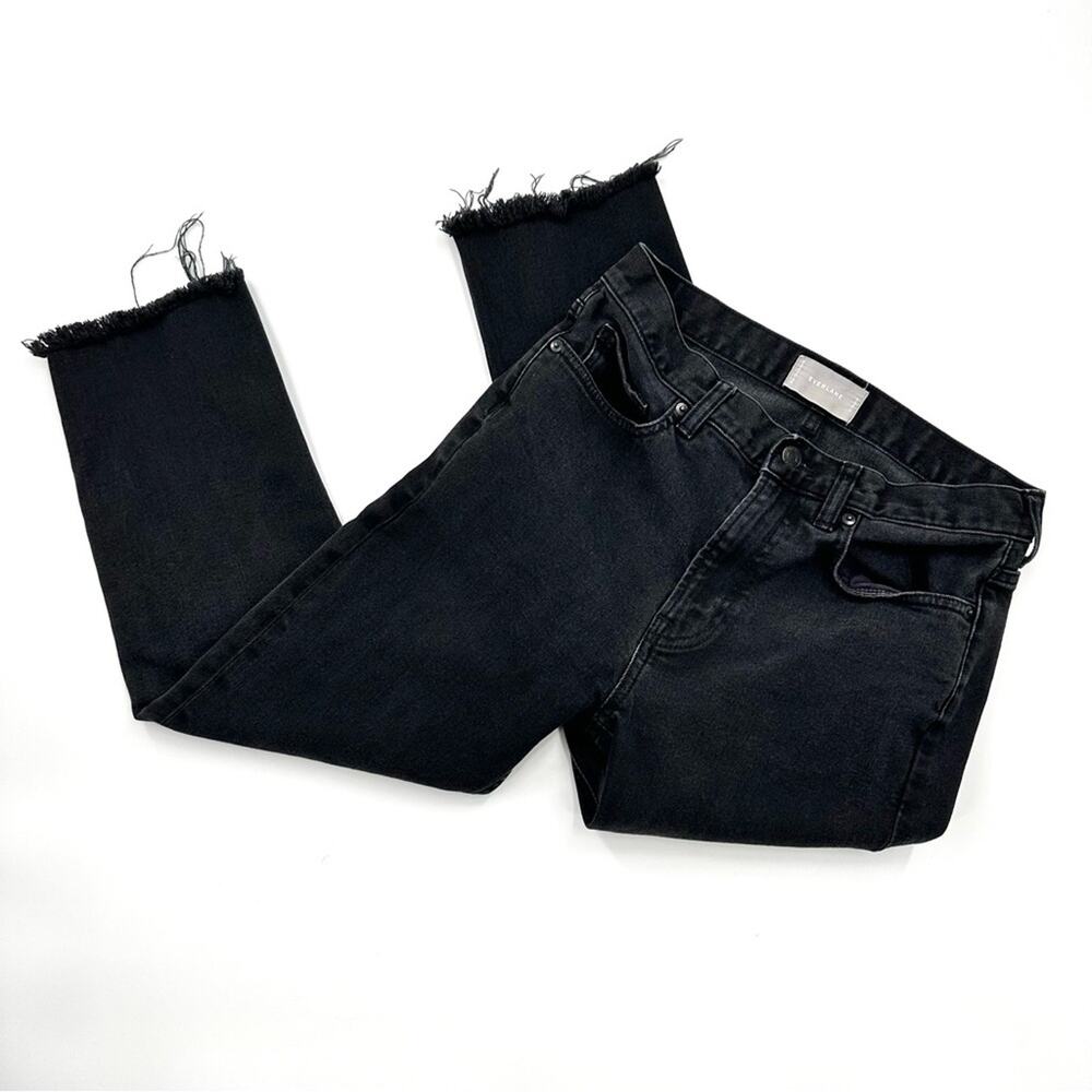 Everlane Straight Leg Black Wash Cotton Denim Jeans Raw Hem Size 27